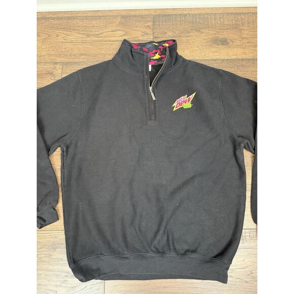 Mountain Dew Major Melon Sweater Pullover Mens Large Black Logo Half Zip Promo - Picture 2 of 6